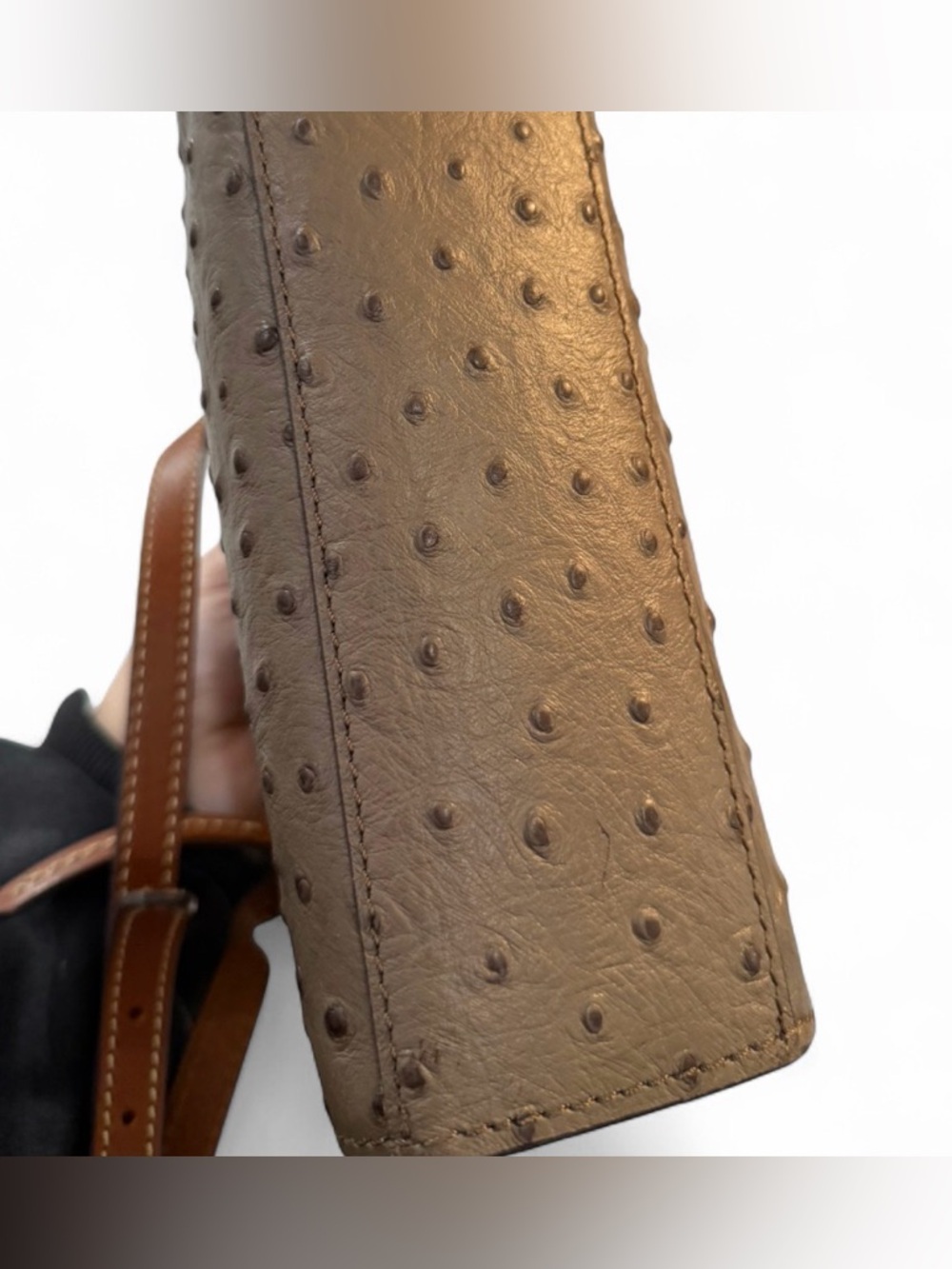 Dooney & Bourke Taupe Ostrich-Embossed Crossbody with Tan Trim - Picture 5 of 5